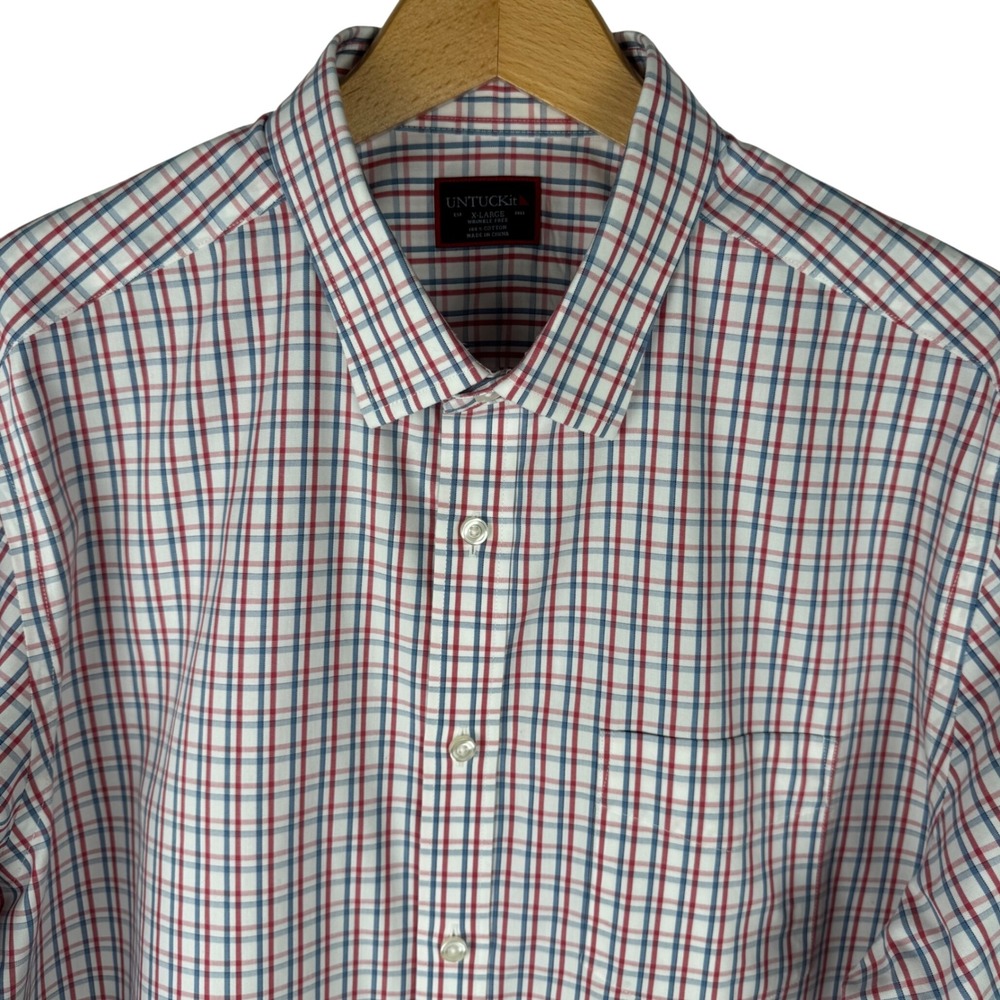 UNTUCKit Wrinkle Free Checkered Button Down Shirt Mens XL Cotton Red Blue - Picture 3 of 9